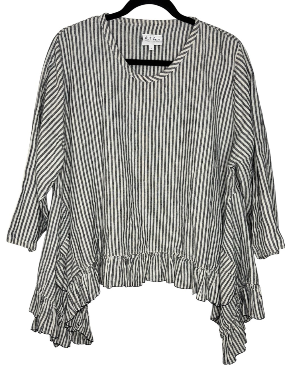Heart’s Desire Linen Butterfly Lagenlook Striped Oversized Flowy Blouse Large